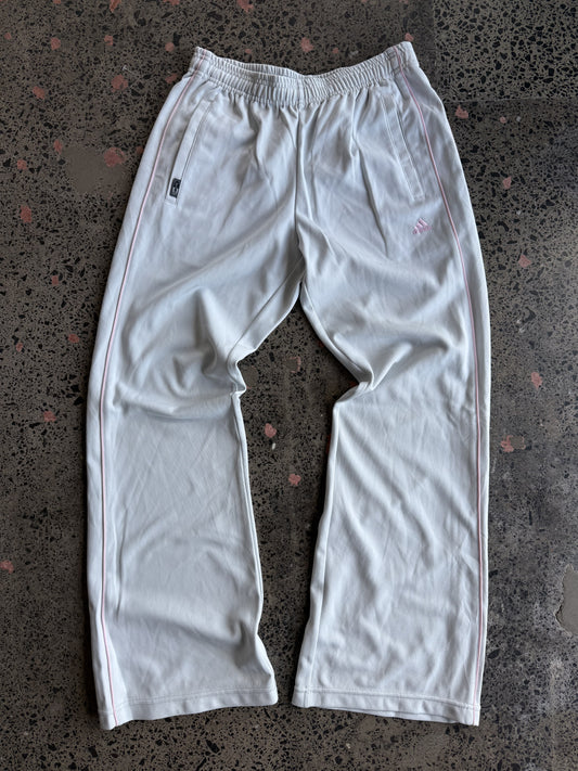 Women's White & Baby Pink Adidas Trackies - S