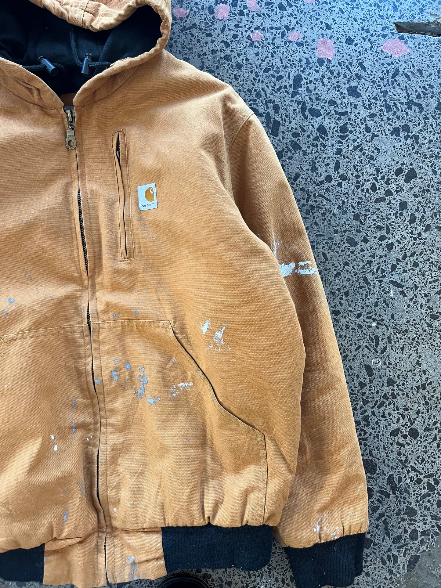 Dark Tan Hooded Carhartt Jacket - Large