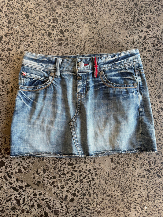 Light Blue Union Jack Denim Mini Skirt - M