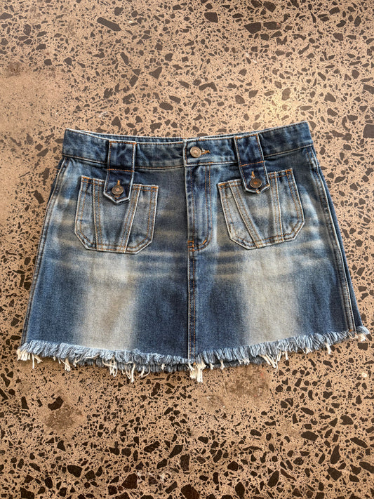 Blue Mini Skirt with Frayed Bottom - M