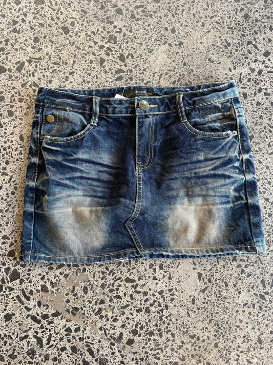 Dark Blue Denim Mini Skirt with Fade - M