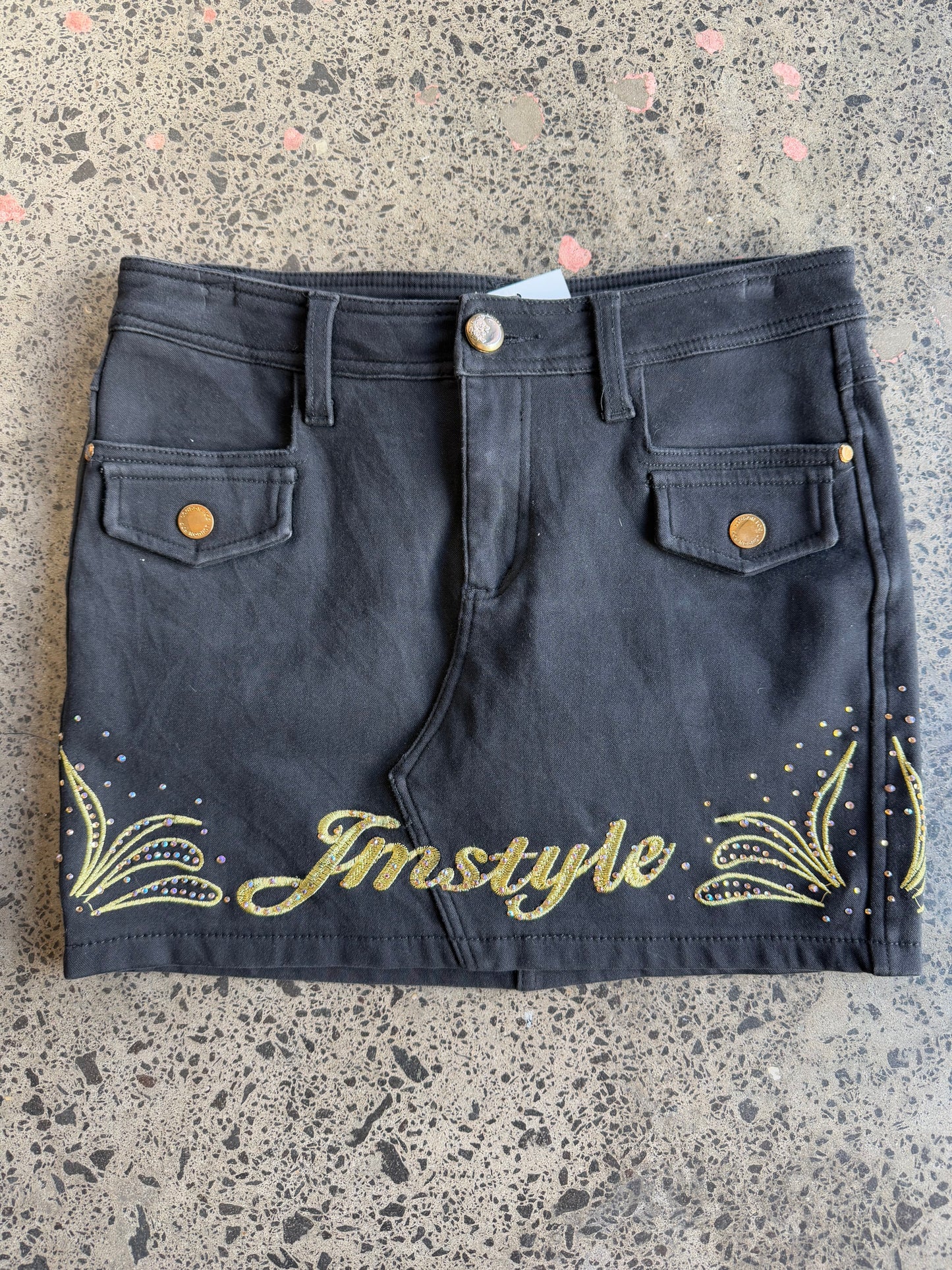 Black Mini Skirt with Embroidery - 8