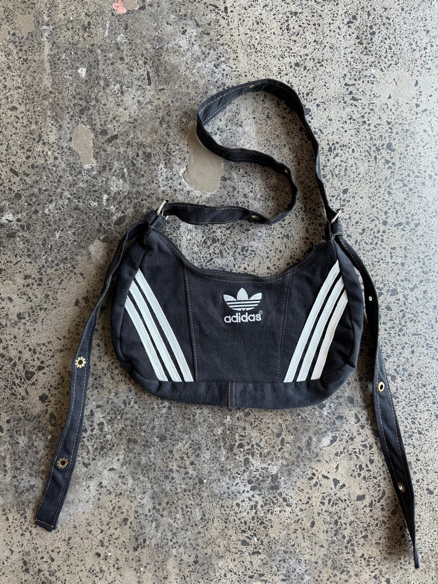 Black Denim Rework Adidas Handbag