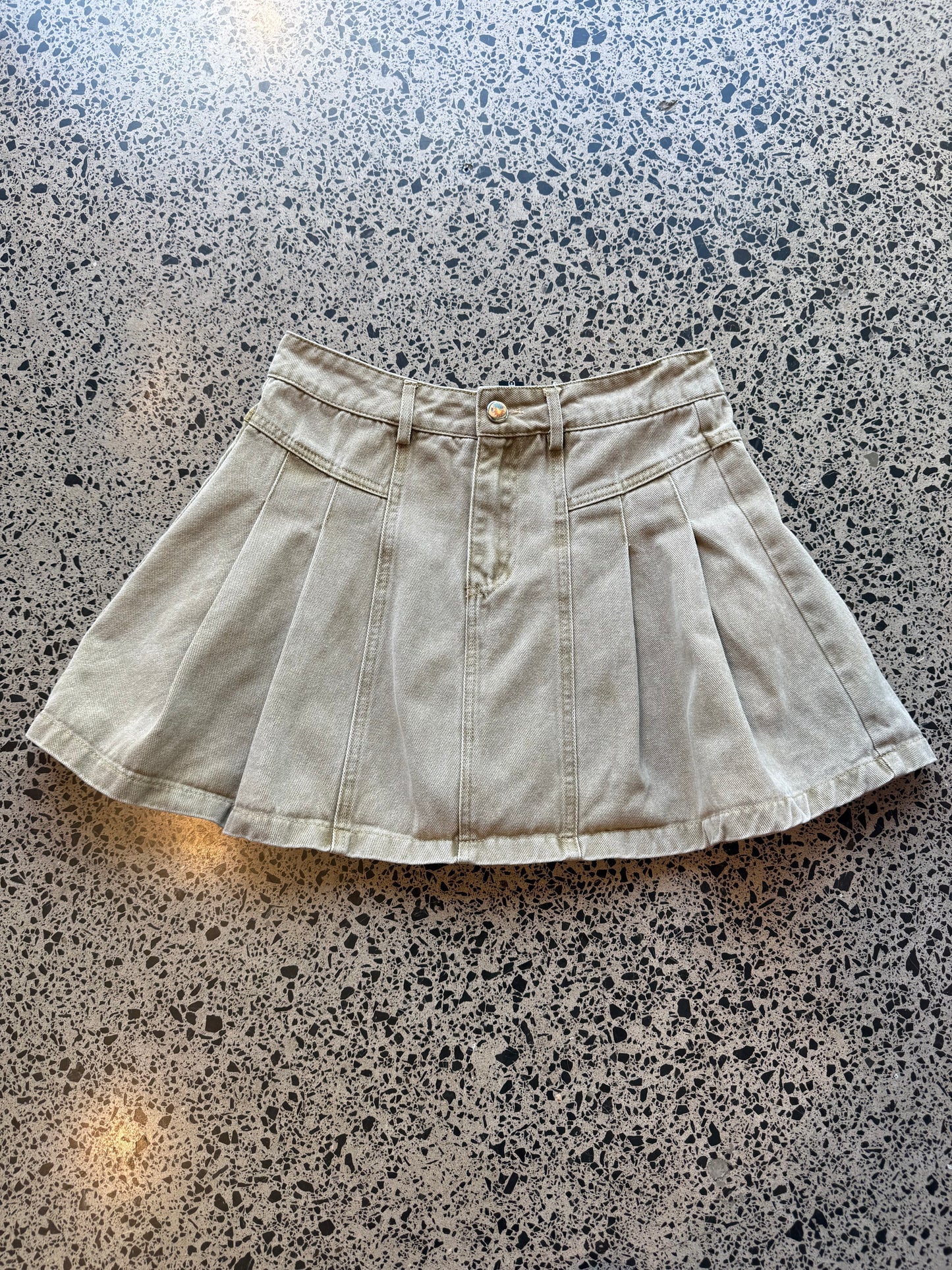 Grey/Blue Pleated Denim Mini Skirt - XS