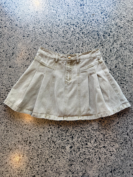 Grey/Blue Pleated Denim Mini Skirt - XS