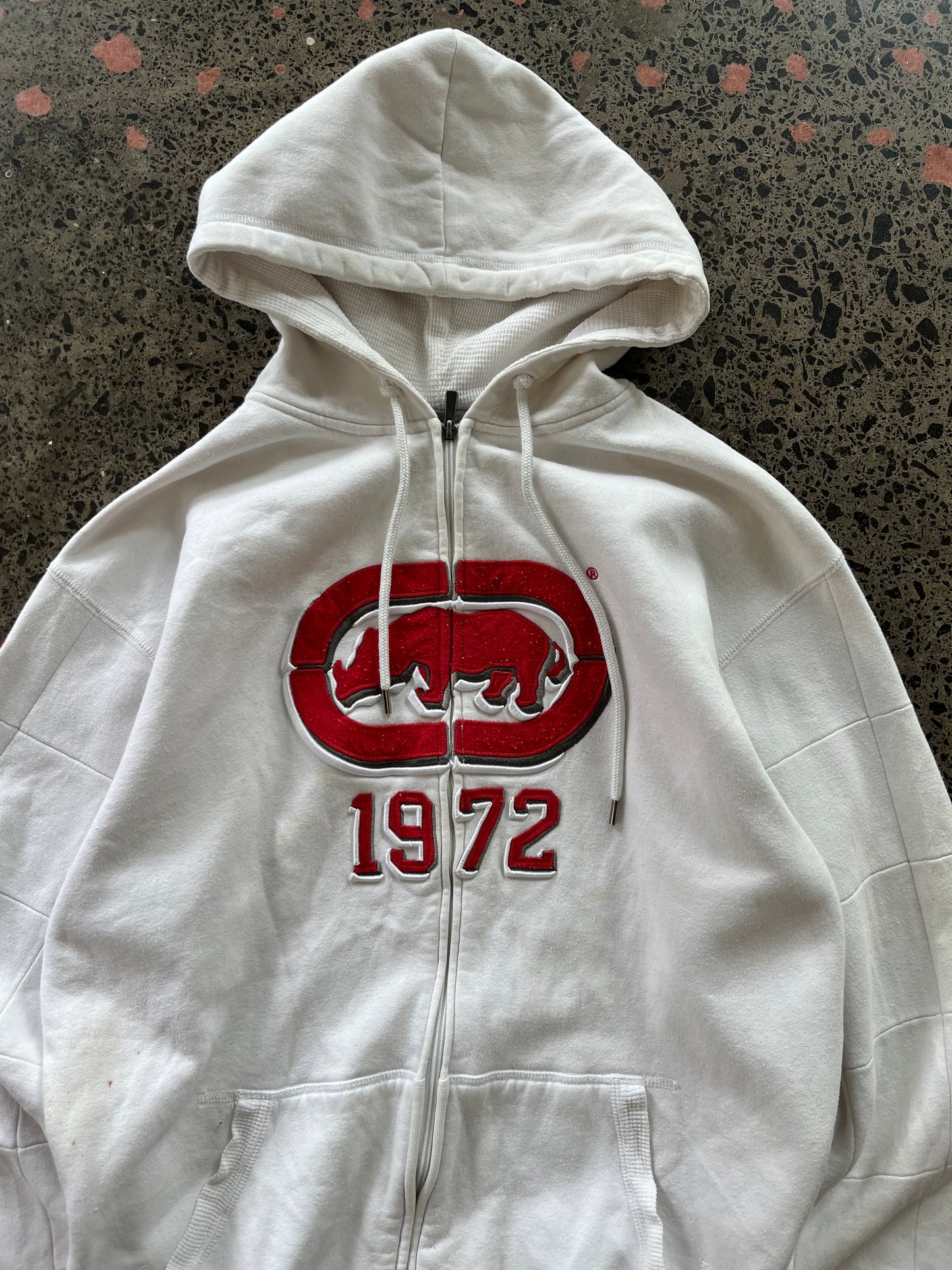 y2k Ecko Unltd White Embroidered Hoody - L