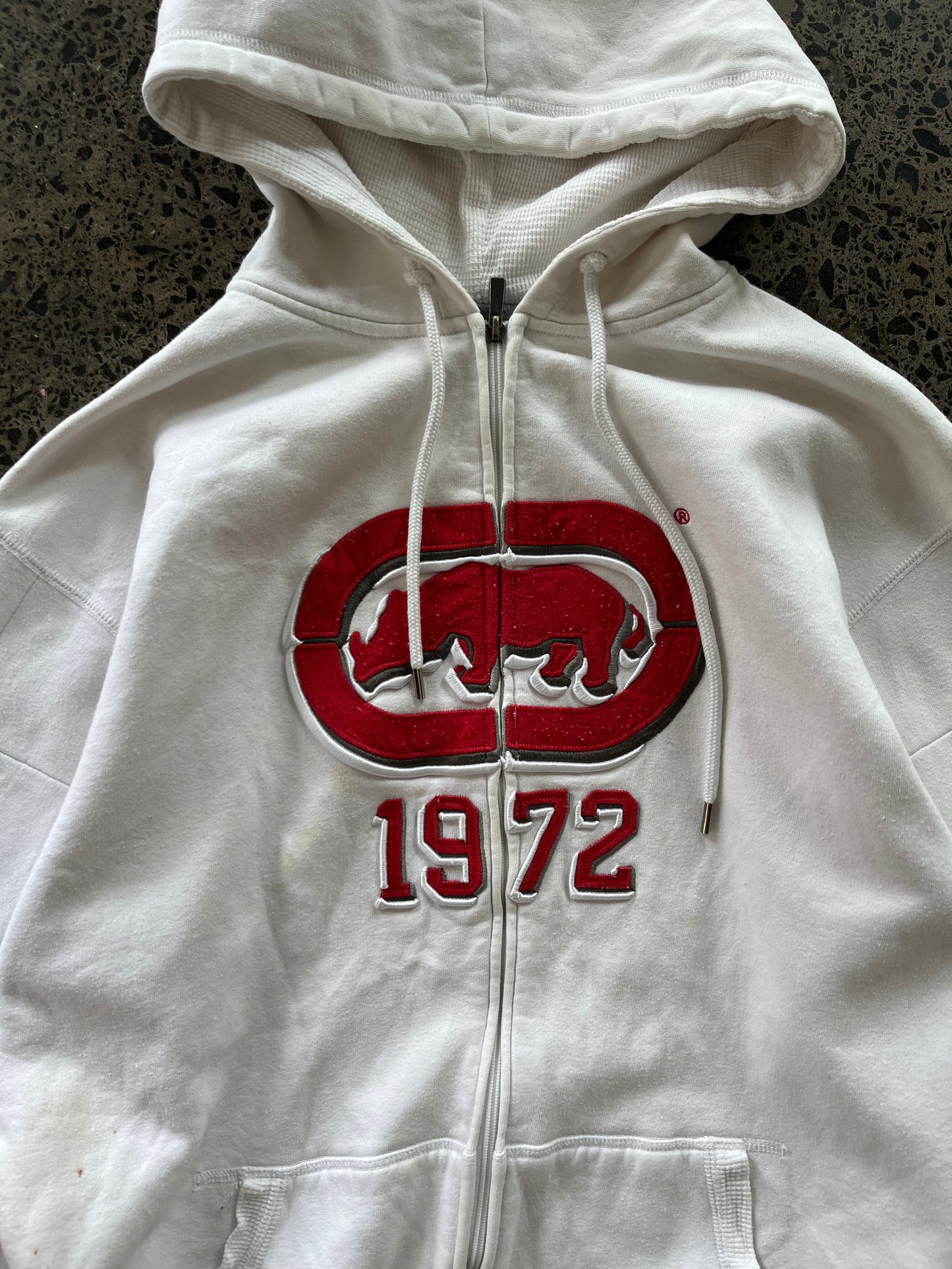 y2k Ecko Unltd White Embroidered Hoody - L