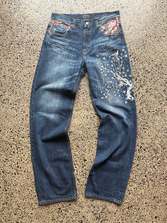 Japanese Buden Embroidered Denim Jeans - 32W x 32L