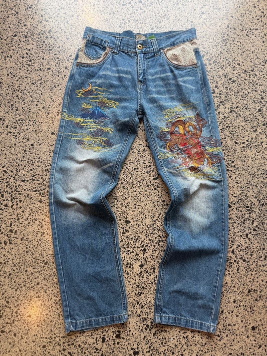 Seku Japanese Embroidered Denim Jeans - 32W x 30L