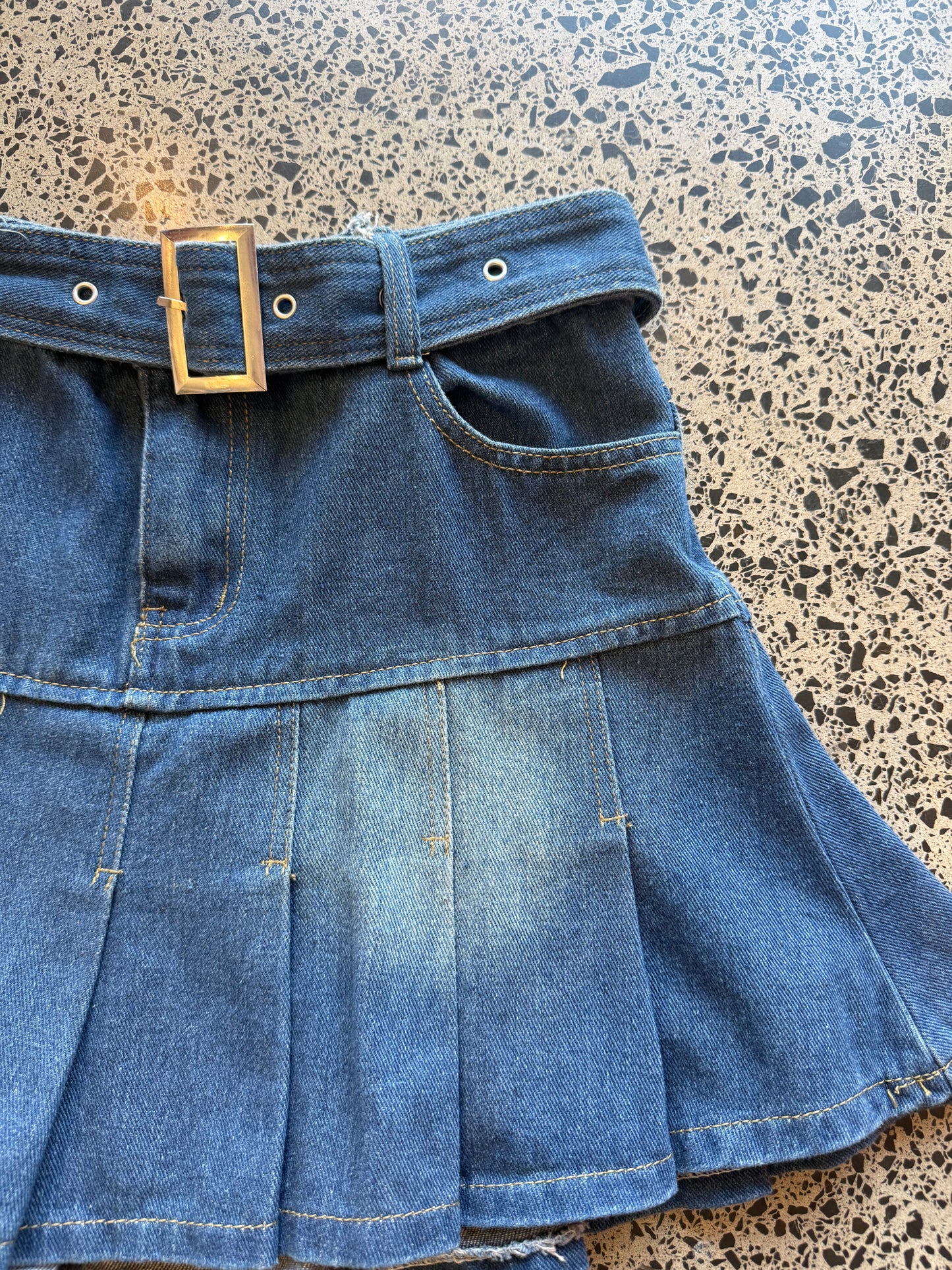 Pleated Denim Mini Skirt - XS
