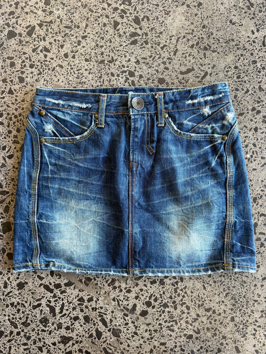 Dark Blue Denim Mini Skirt with Fade - S