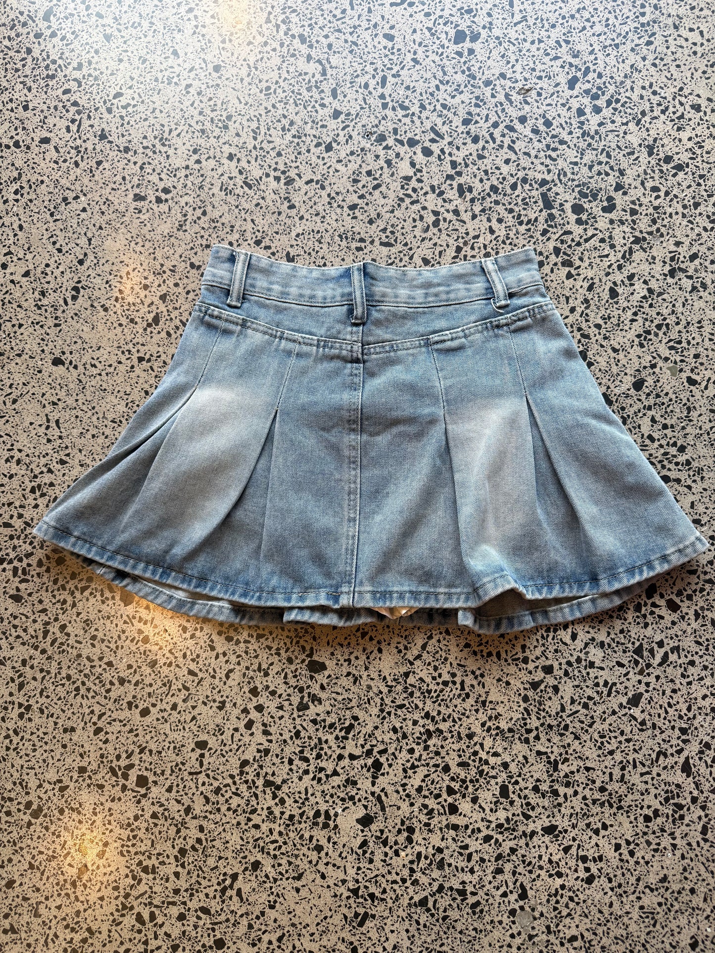Pleated Light Blue Denim Mini Skirt - S