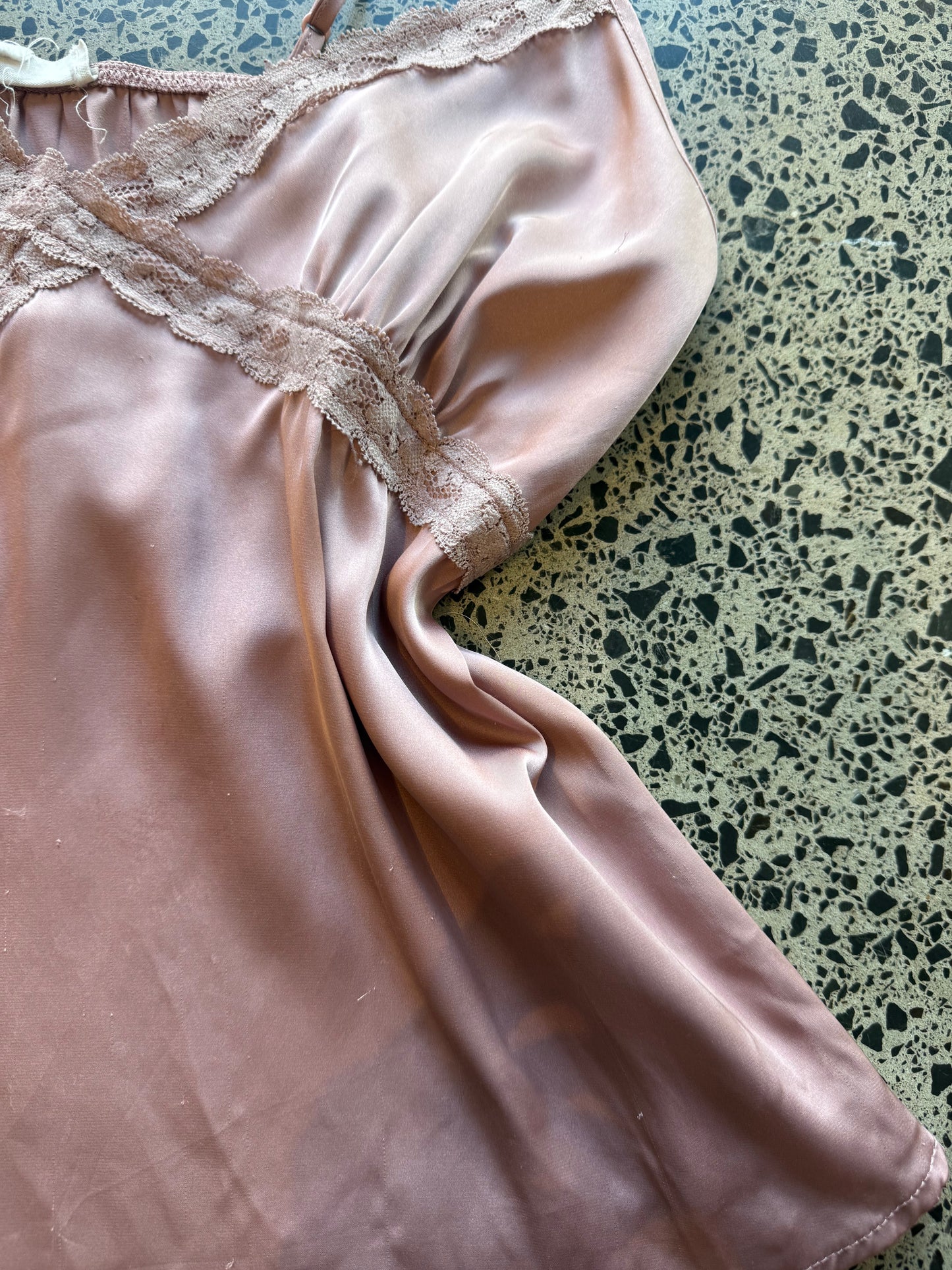 Pink Satin Cami with Lace Detailing - L