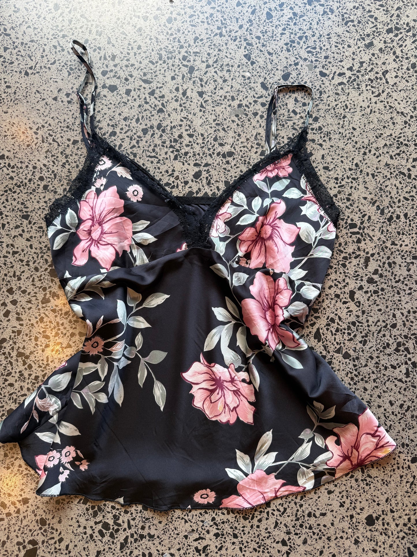 Black Floral Cami Top - L