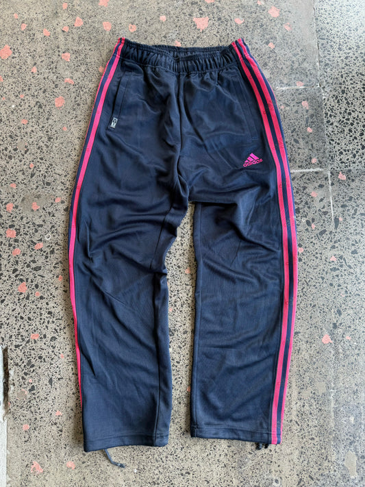 Women's Navy Adidas Trackies with a Pink Stripe - S