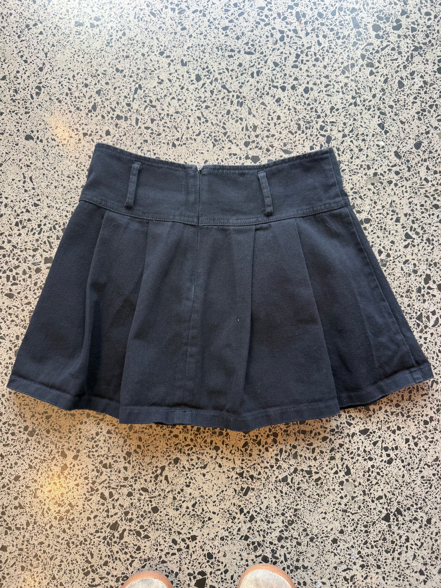 Pleated Black Mini Skirt - S