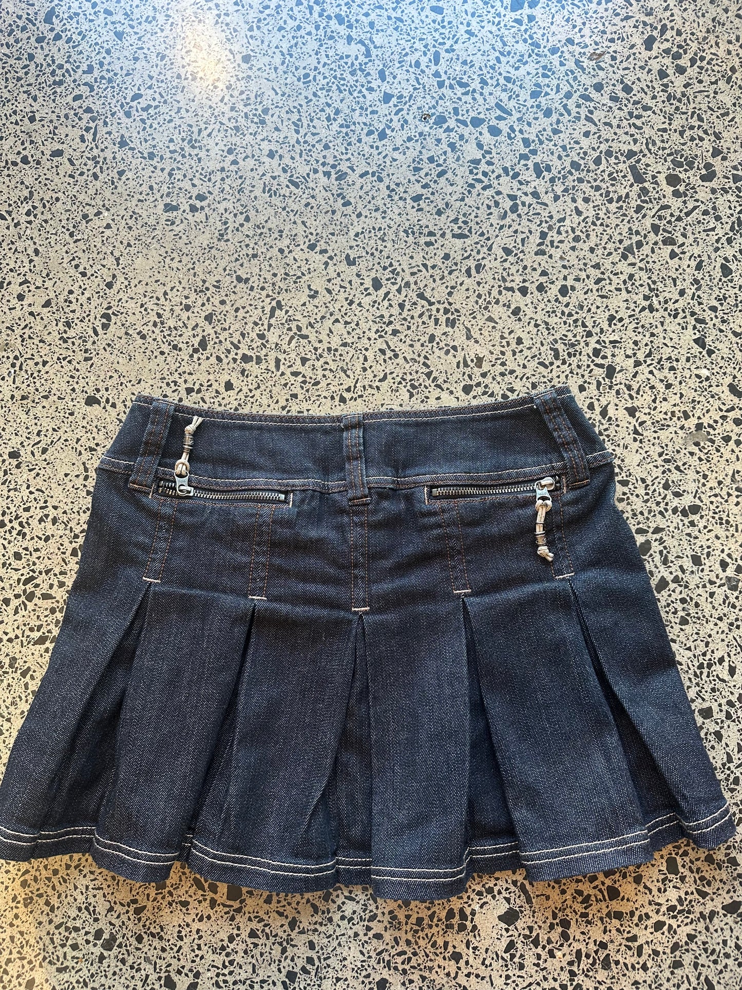 Dark Blue Pleated Mini Skirt - M