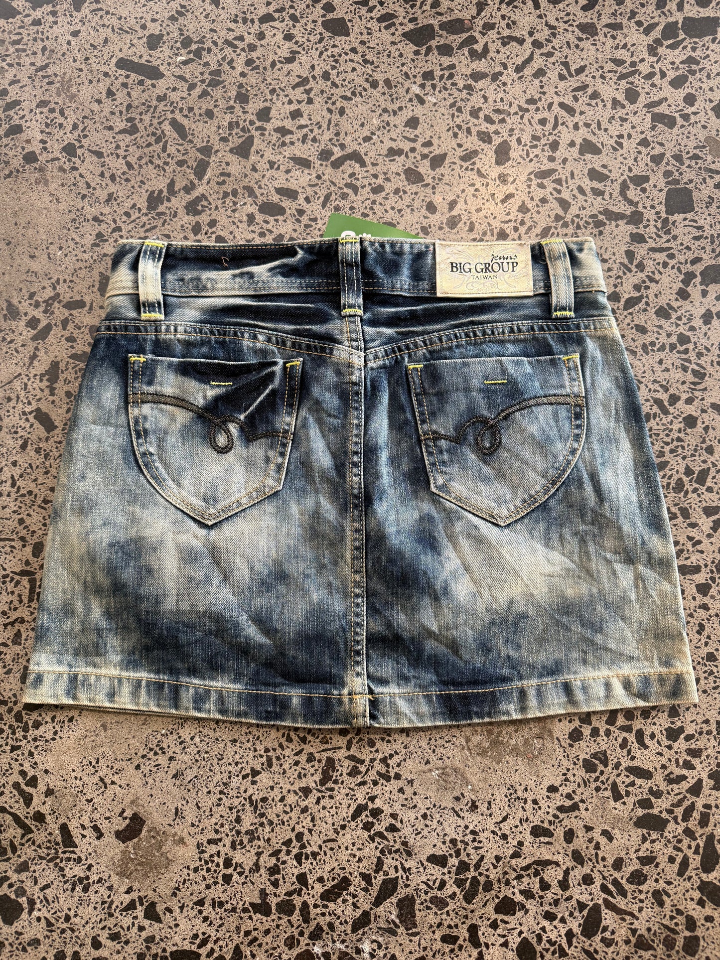 Denim Mini Skirt with Bleach Fade - M