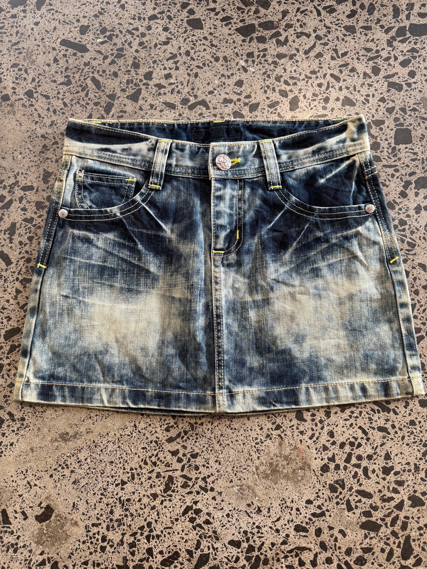 Denim Mini Skirt with Bleach Fade - M