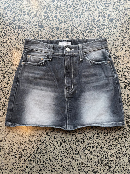 Black Denim Mini Skirt with Sun Fade - 2XS