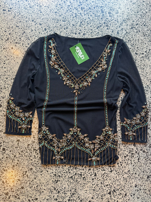 Crystal Embellished 3/4 Sleeve Fairy Top - S/M