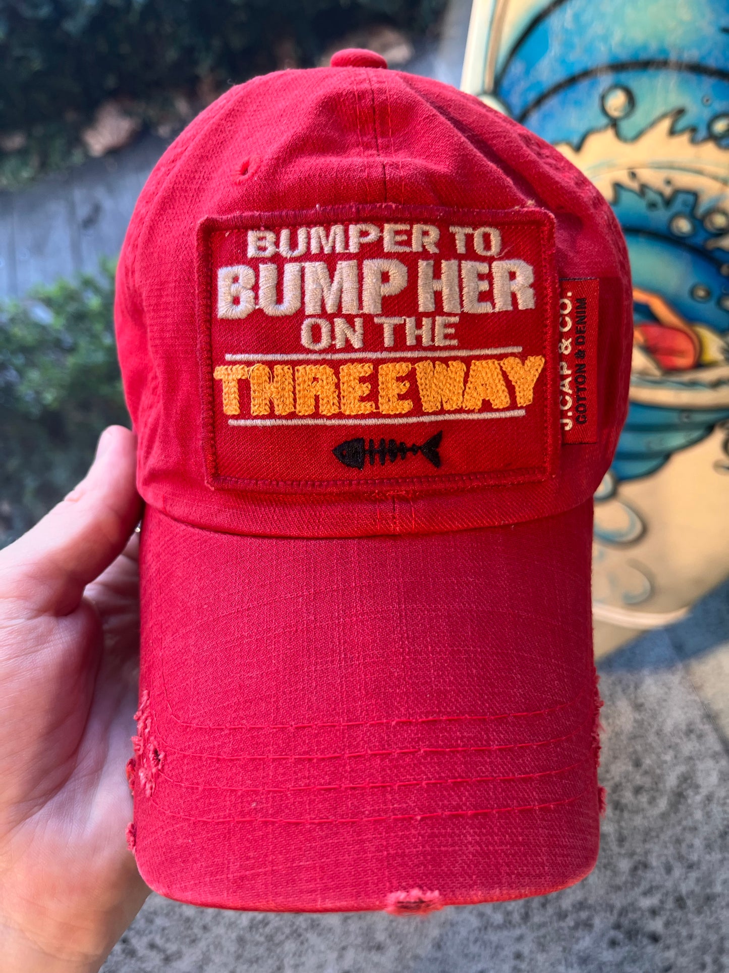 Distressed Red ‘BUMP HER’ Cap