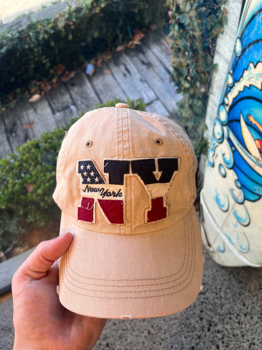 Beige 'New York' American Flag Cap