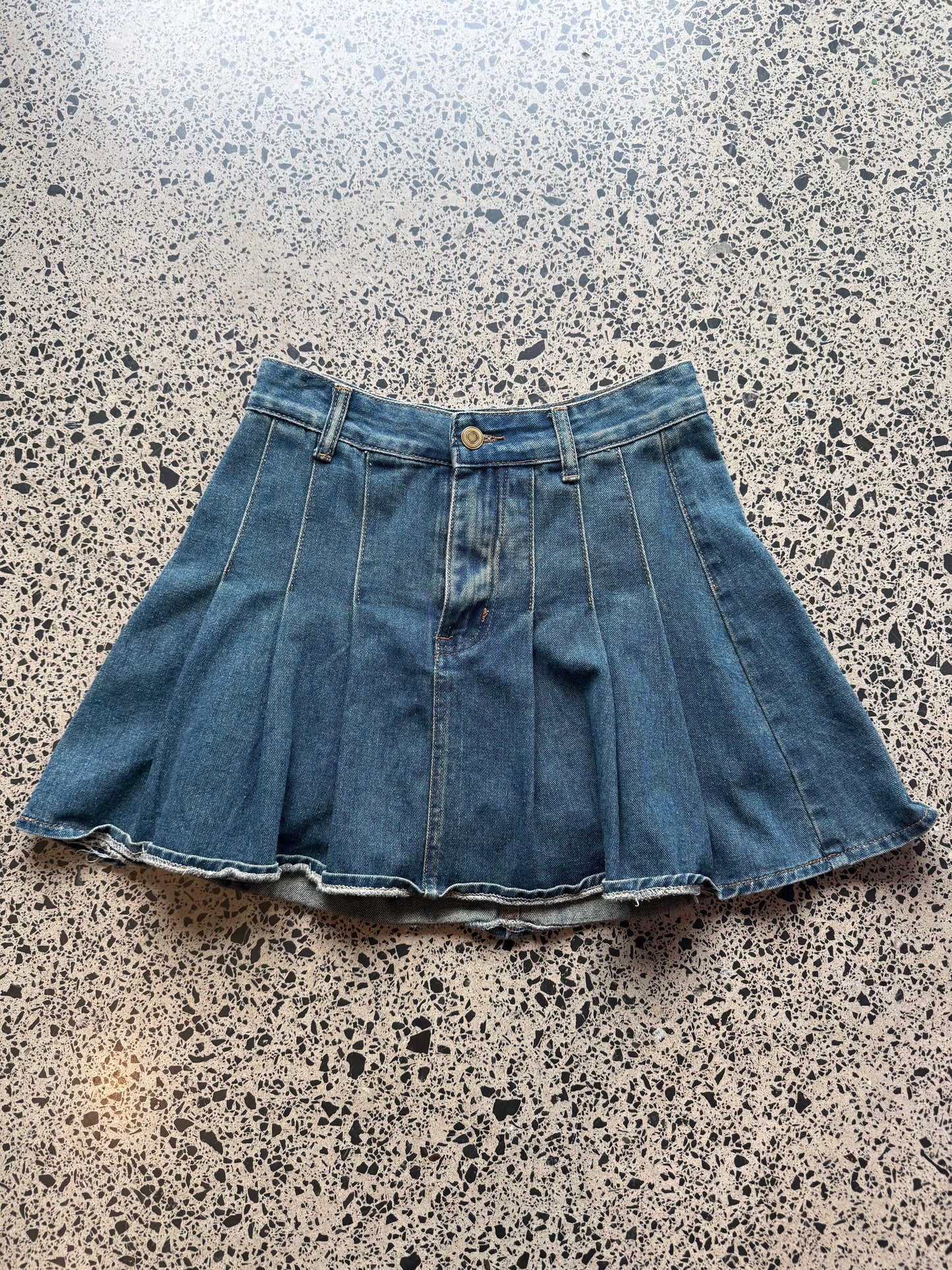 Pleated Denim Mini Skirt - XS