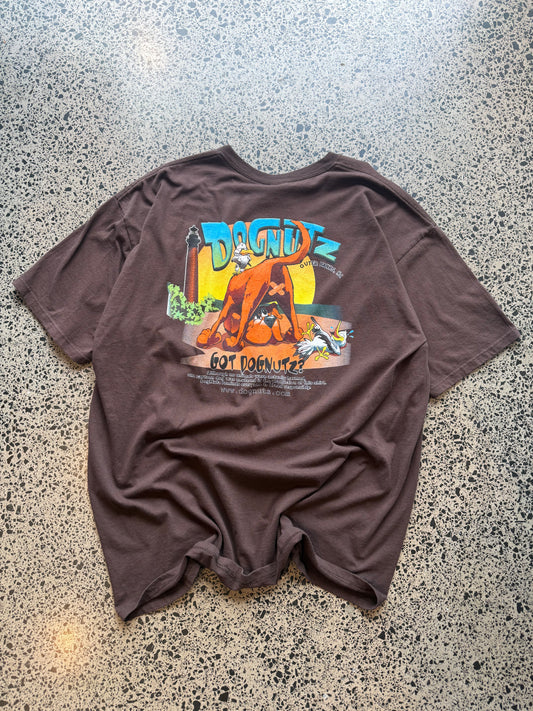 Cop this Dognutz, Outer Banks CA graphic tee on a brown base - 3XL