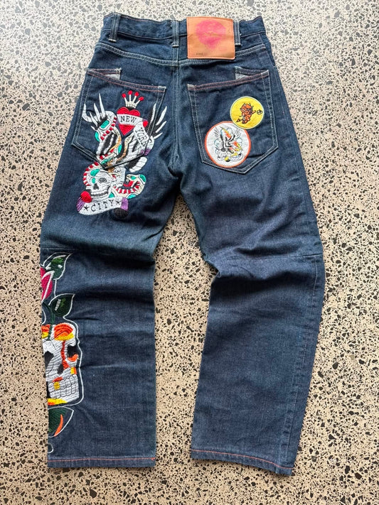 Ed Hardy Lot 2002 NY City Embroidered Denim Jeans - 30W