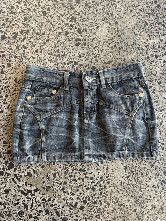 Black Bleach Denim Mini Skirt - M