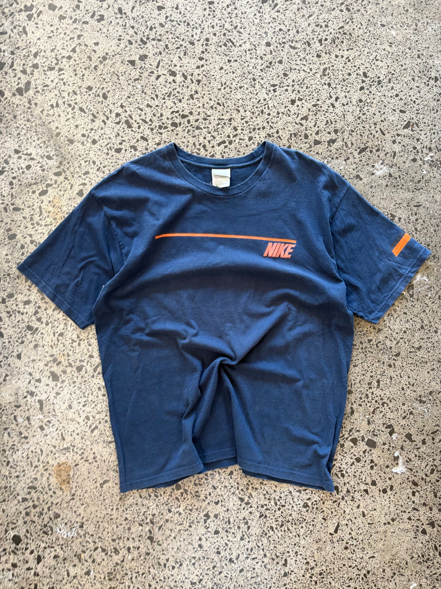 2000's Nike Navy & Orange Striped T-shirt - XL