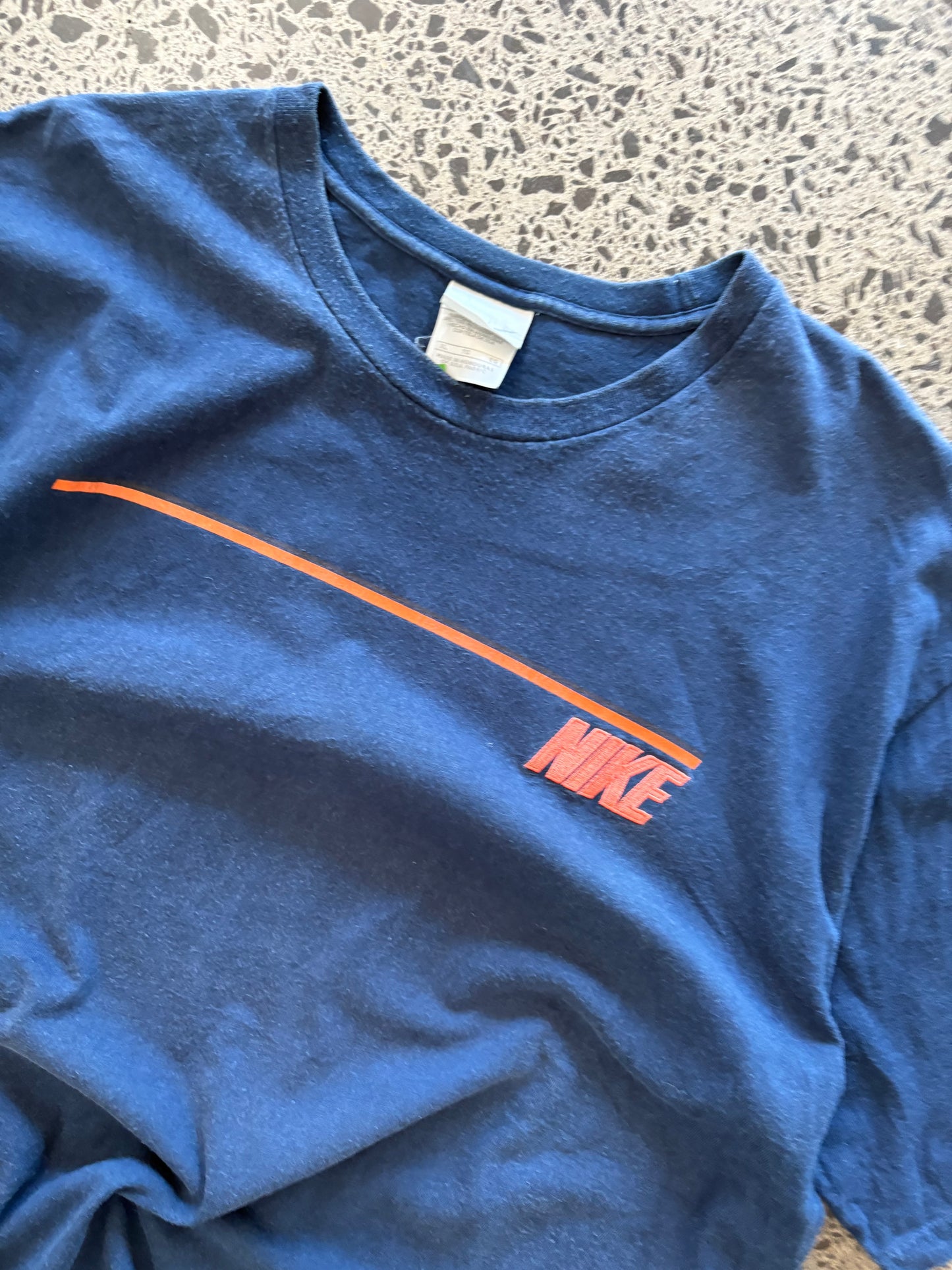 2000's Nike Navy & Orange Striped T-shirt - XL