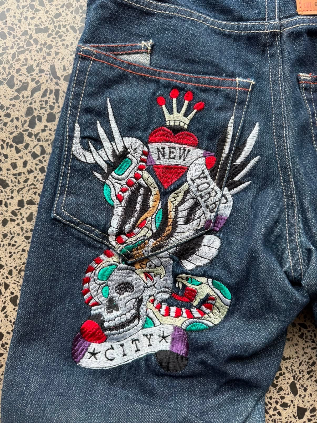 Ed Hardy Lot 2002 NY City Embroidered Denim Jeans - 30W