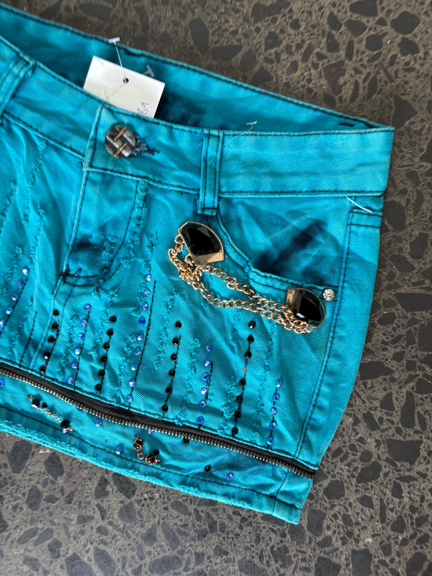 Y2k Turquoise Mini Skirt with Charms - S