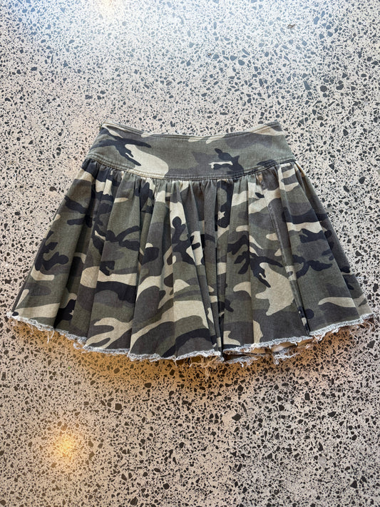 Pleated Camo Mini Skirt - S