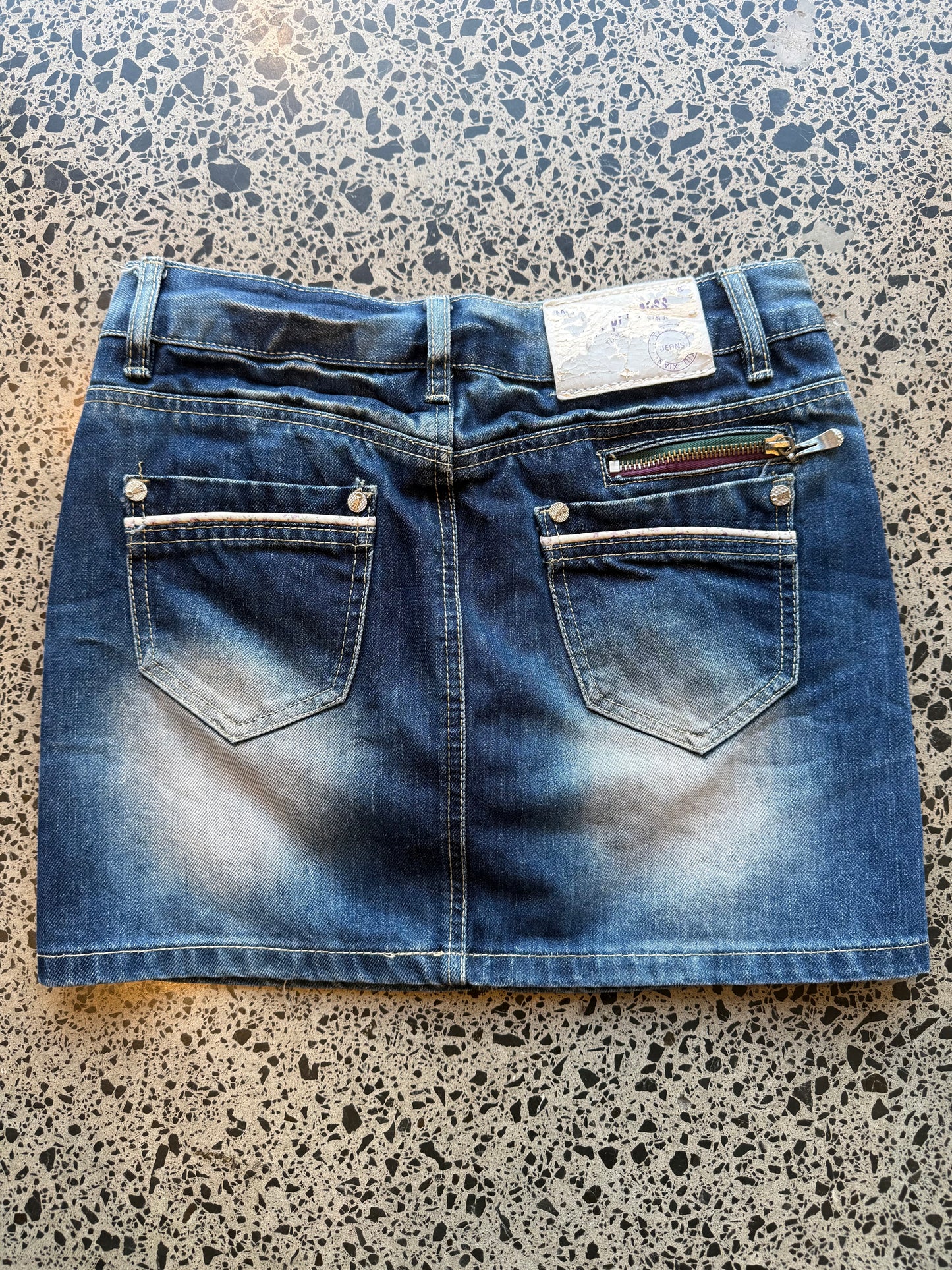 Denim Mini Skirt with Sun Fade - XS