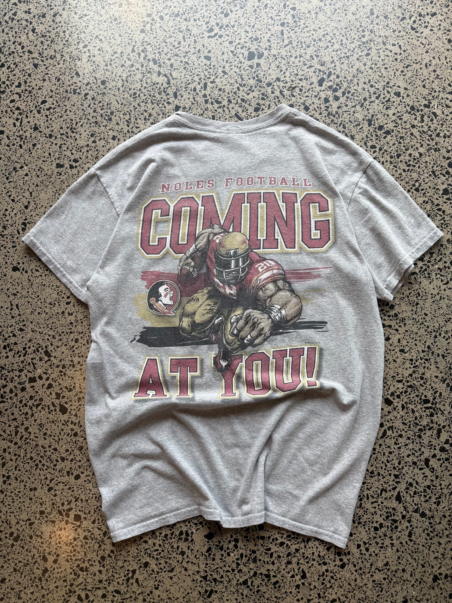 Cop this 2014 Noles University American Football graphic tee - grey base - L 