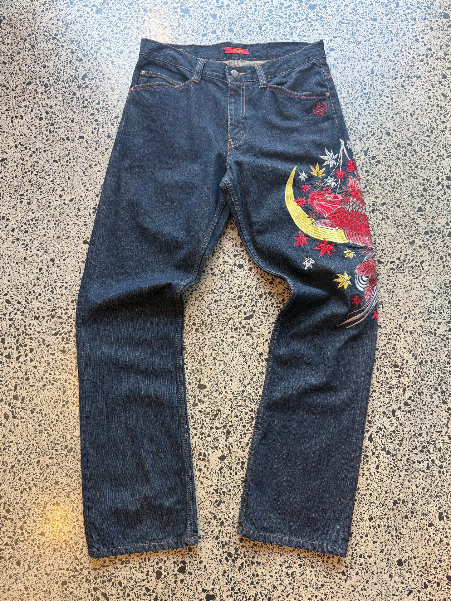iKazuchi Japanese Embroidered Denim Jeans - 32W X 36L