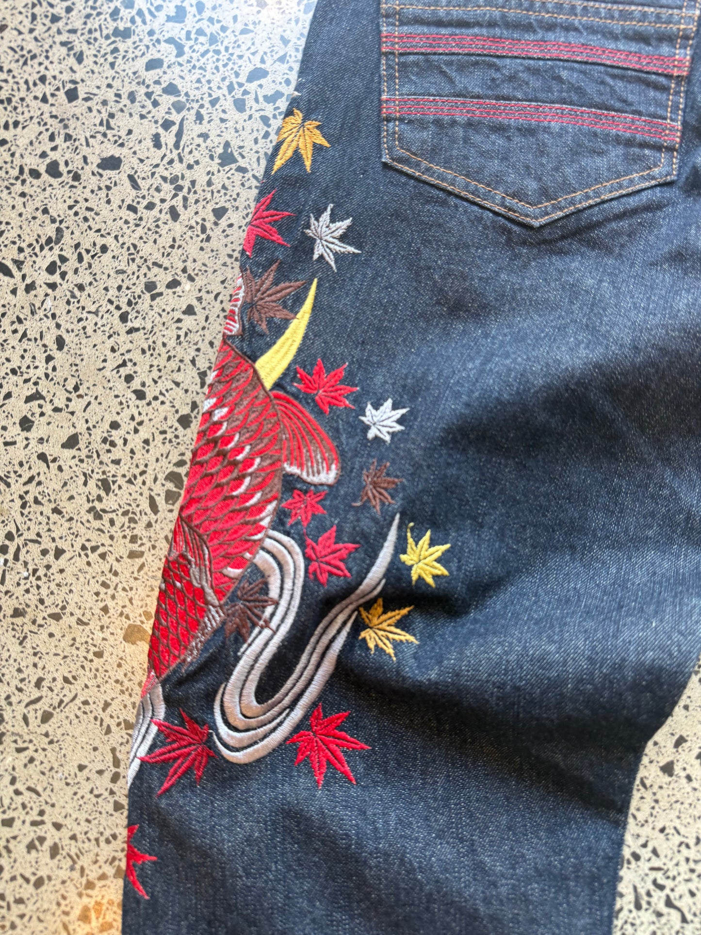 iKazuchi Japanese Embroidered Denim Jeans - 32W X 36L