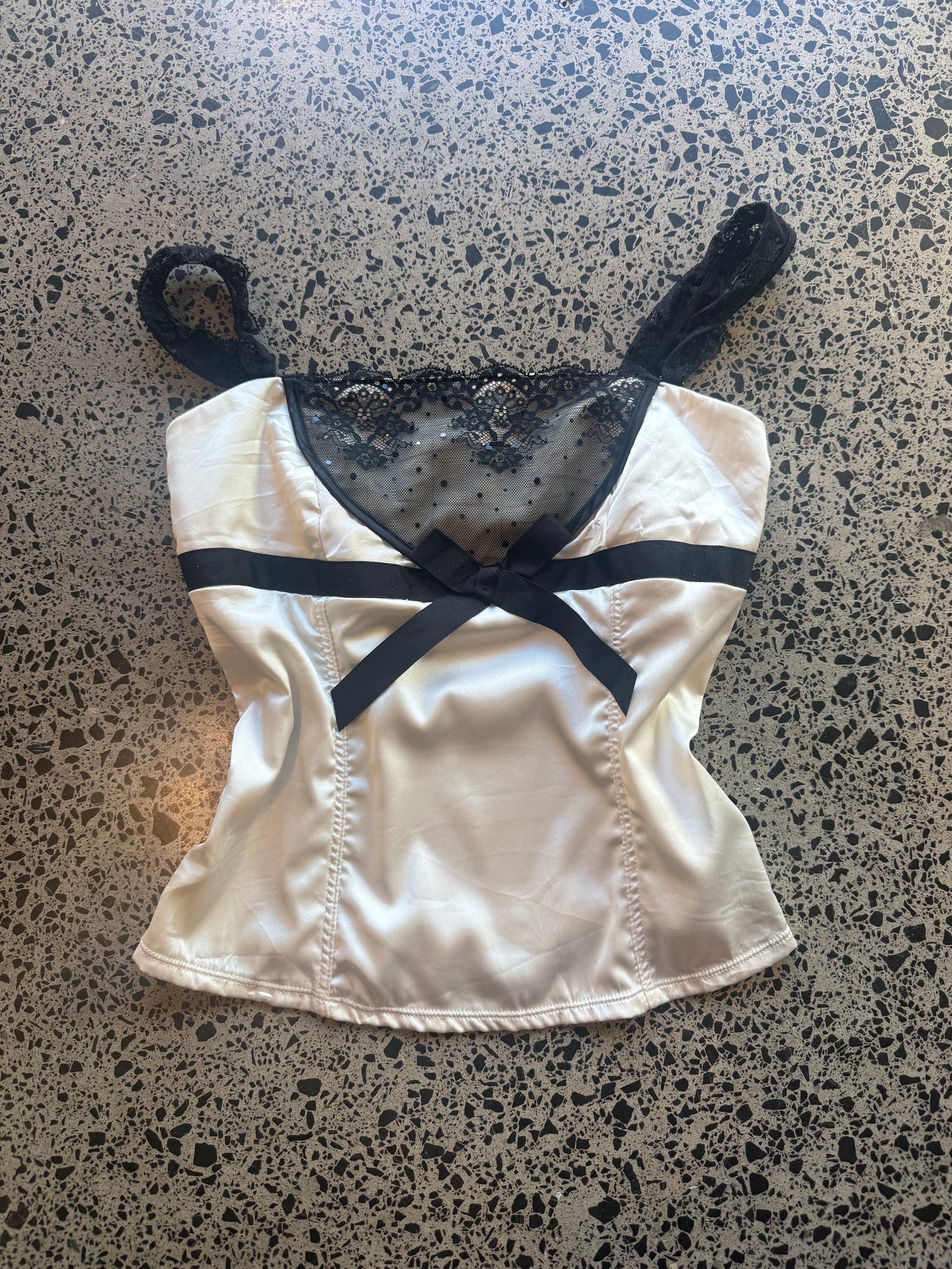 Satin Cami with Lace detailing and Bow - S