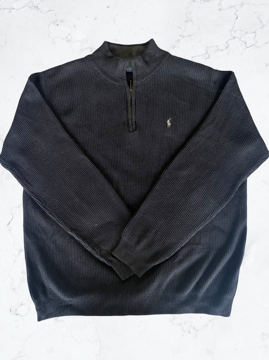 Black Ribbed Ralph Lauren 1/4 zip knit jumper