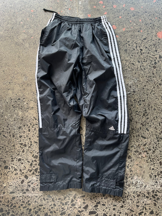 Y2K Mens Black Adidas Trackpants with White Stripes - Lagre