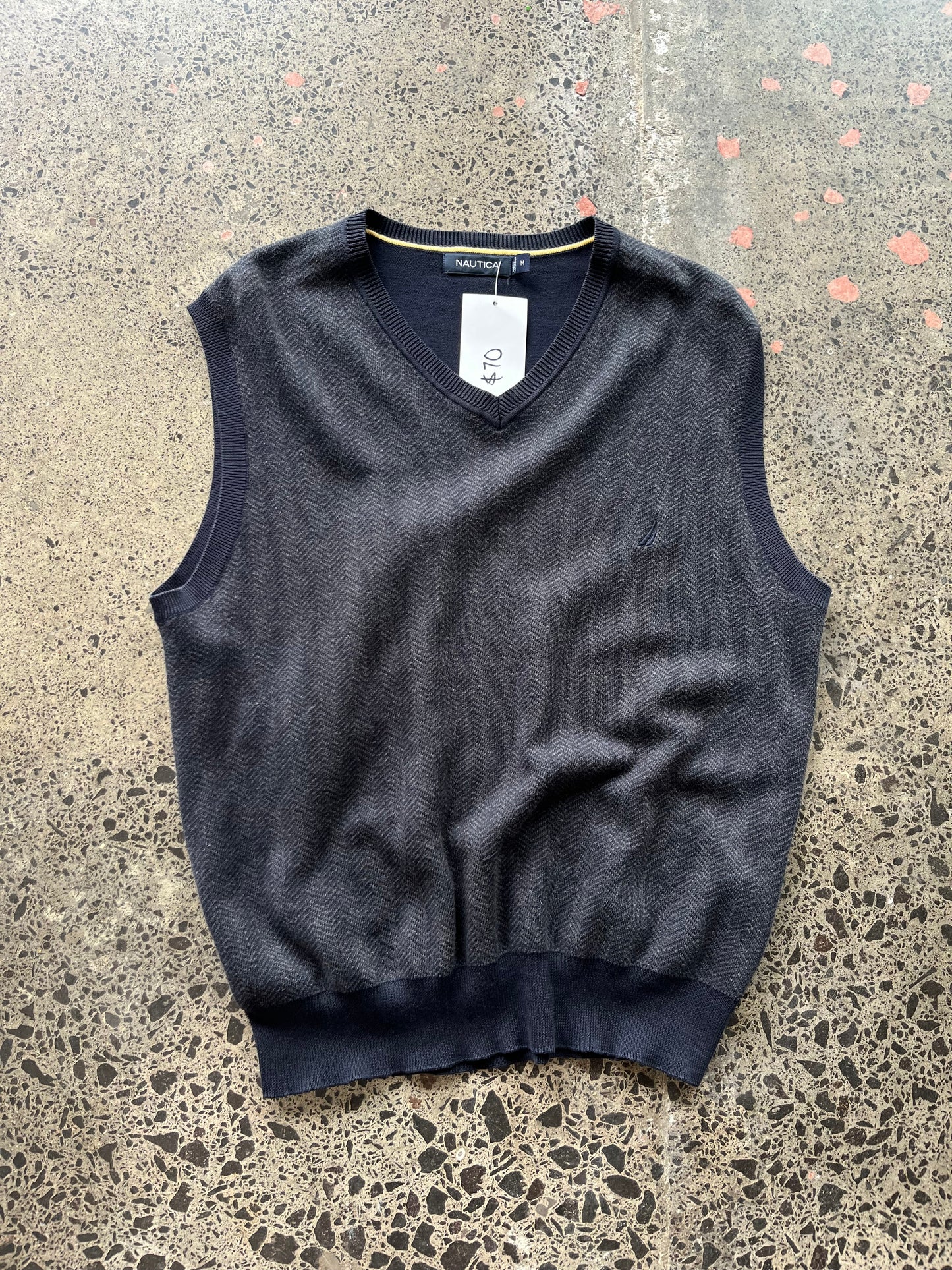 Nautica Black/Grey Knit Vest - Medium