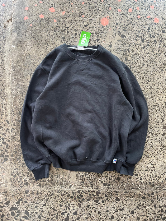 y2k Russell Blank Black Crewneck - Large